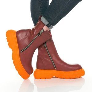Free People Mara Zip Moto Leather Booties Persimmon ( 37.5 )